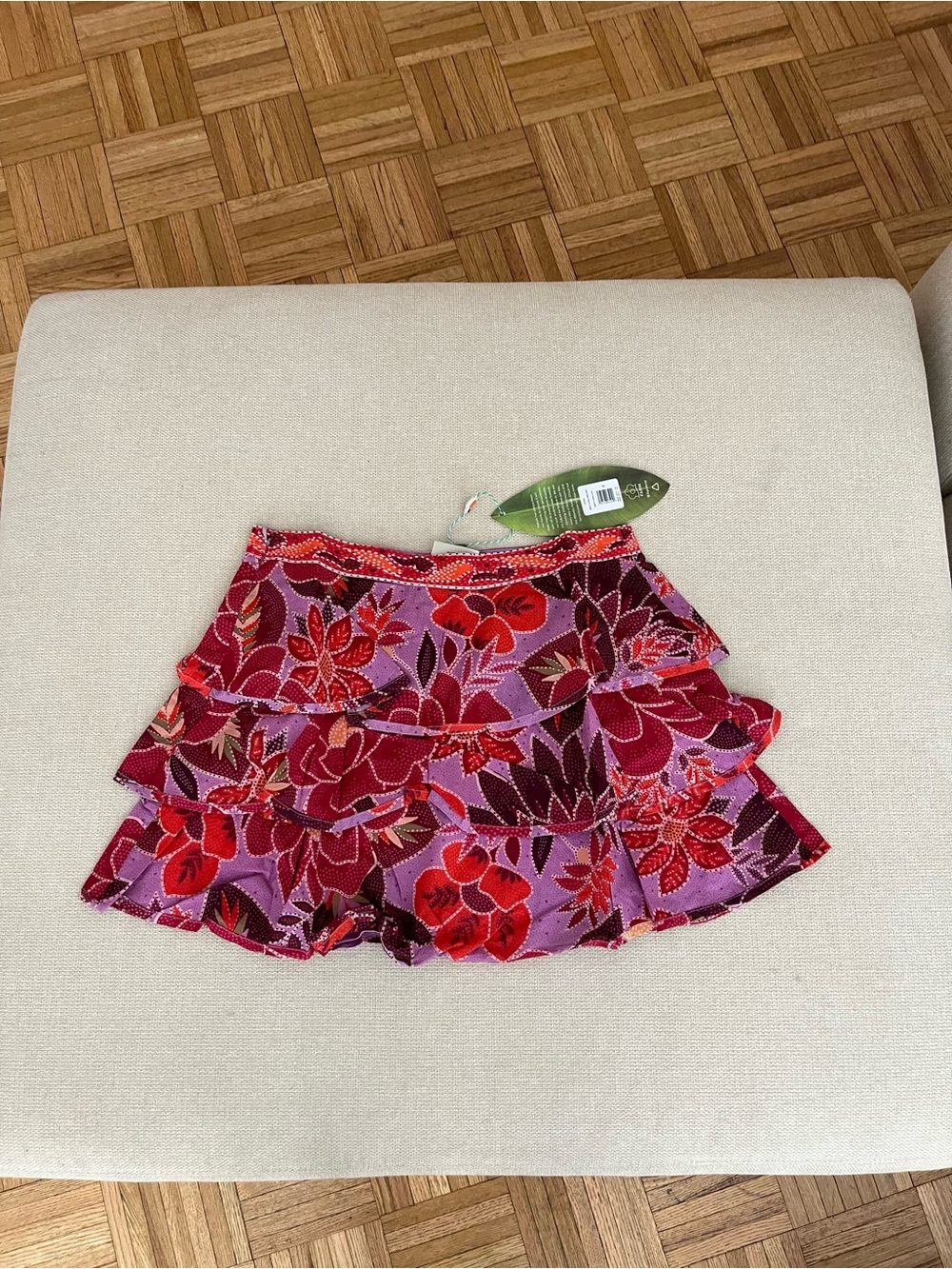 Farm Rio Floral Tiered Ruffle Mini Skirt Pink & Red Print - Picture 3 of 4